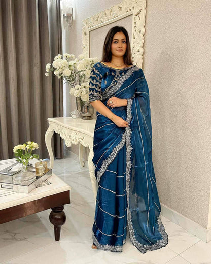 Beautiful Mirror Work Saree with Free Blouse
