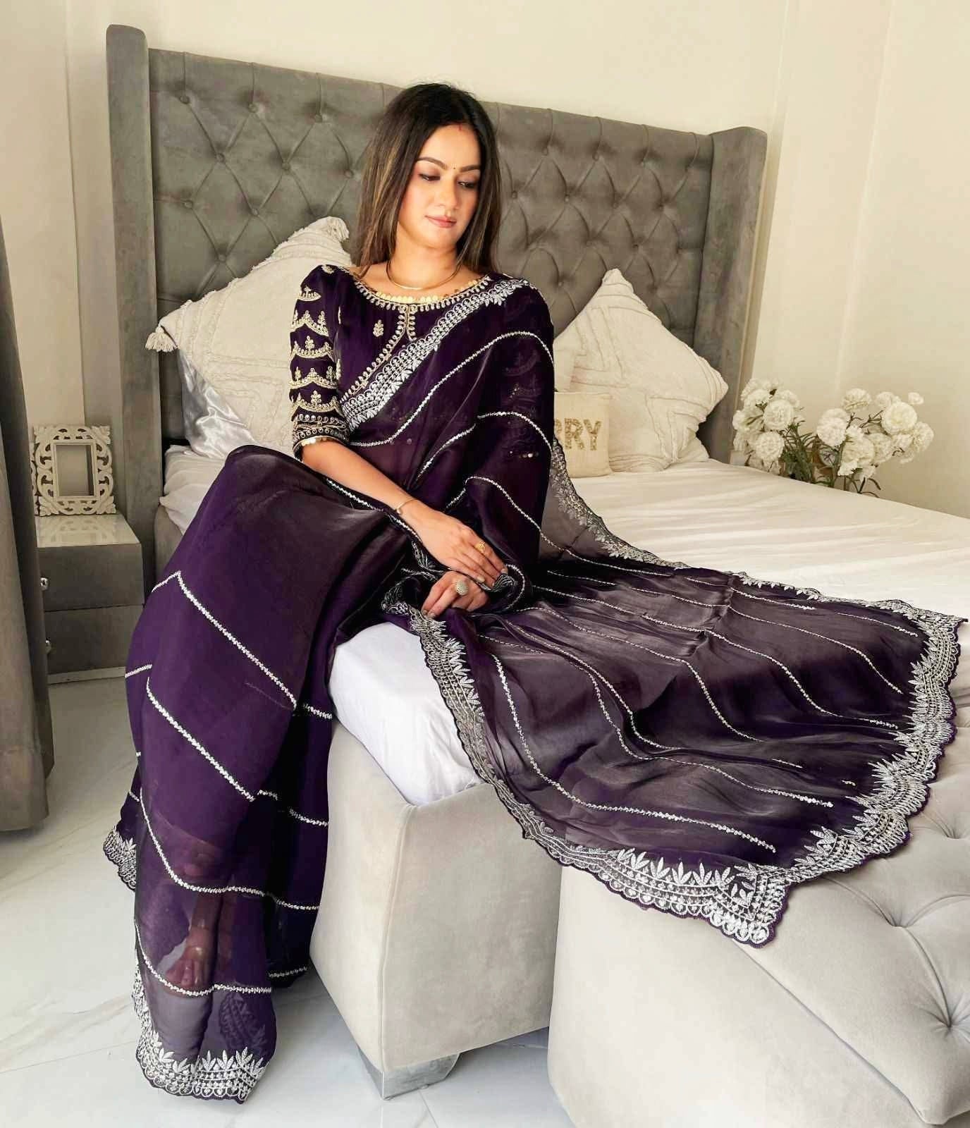 Beautiful Mirror Work Saree with Free Blouse