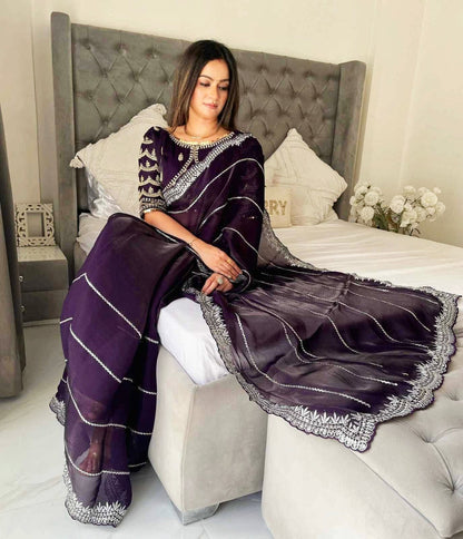 Beautiful Mirror Work Saree with Free Blouse