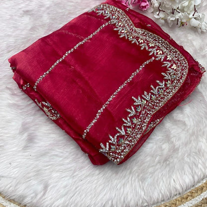 Beautiful Mirror Work Saree with Free Blouse