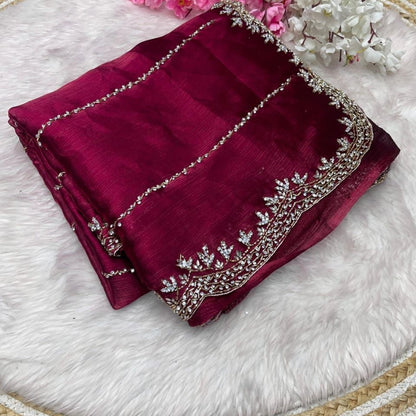 Beautiful Mirror Work Saree with Free Blouse