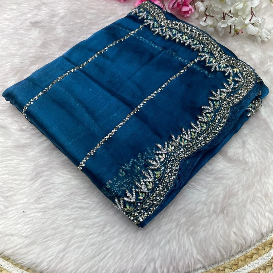 Beautiful Mirror Work Saree with Free Blouse