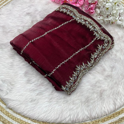 Beautiful Mirror Work Saree with Free Blouse