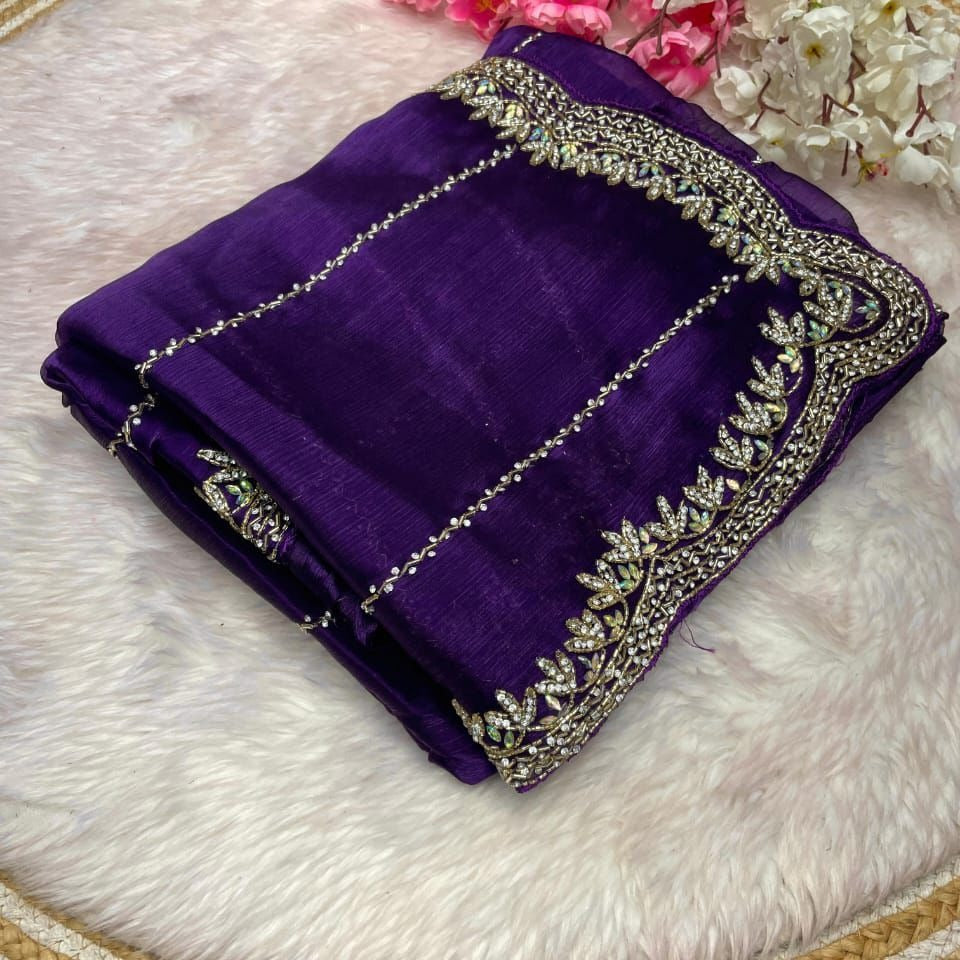 Beautiful Mirror Work Saree with Free Blouse