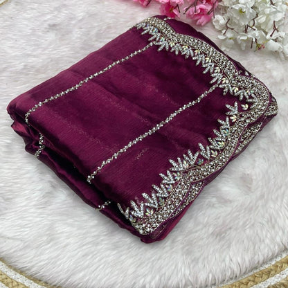 Beautiful Mirror Work Saree with Free Blouse