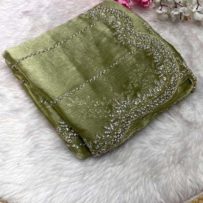 Beautiful Mirror Work Saree with Free Blouse