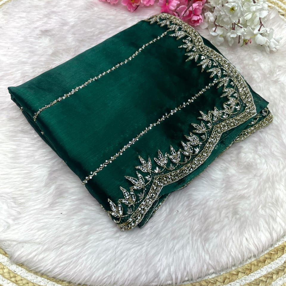 Beautiful Mirror Work Saree with Free Blouse